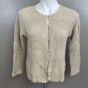 Eddie Bauer Women's Hand Crochet Linen Blend Cardigan Medium Boho